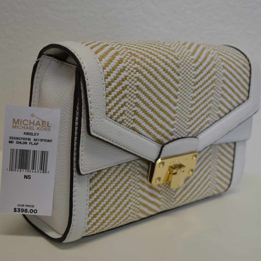 NWT Michael Kors Kinsley Weaved Shoulder Flap Bag